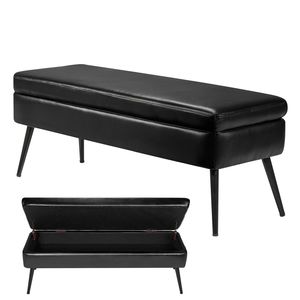 Panca contenitore moderna in similpelle con gambe in metallo per ingresso o hotel, panca imbottita per scarpe - Product Image 1