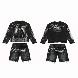 Conjunto Deportivo Personalizado Estilo Vintage Marrón Lavado Ácido, Sudadera Holgada Unisex y Pantalones Cortos con Estampado Gráfico, Traje Casual de 2 Piezas - Product Image 3