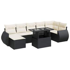 Conjunto de Sofá de Jardín de Ratán PE Negro con Acero con Recubrimiento en Polvo y Vidrio Templado, Muebles de Exterior Premium - Product Image 2