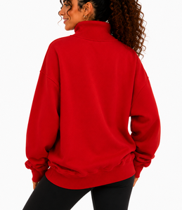 Sweat-shirt personnalisé pour femme à col montant, pull oversize d'hiver avec bordure à carreaux, lettres, respirant, épaules tombantes, OEM - Product Image 3