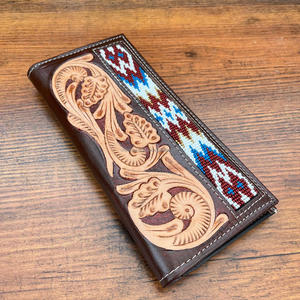 Vente chaude mode usiné à la main perlé Long portefeuille pour hommes de haute qualité en cuir véritable multi-fonction carte de crédit portefeuilles de luxe - Product Image 4