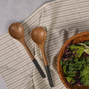 Services à salade en bois à manga poli et émail, lot de 5, avec plateau rond, assortis - Product Image 5