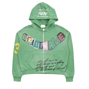 Oversized Crop Zip-Up <b>Hoodie</b> With Brand Name Print And Front Pocket Streetwear Men Hooded Sweatshirt <b>American</b> Fashion USA Style - Product Image 5