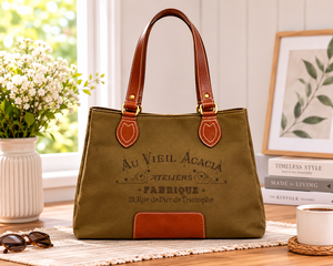 Waxed Canvas Shoulder <b>Bag</b> Leather Handle <b>Tote</b> Water Resistant Portable Handbag for Daily Commuting Vintage Style Canvas <b>Tote</b> <b>Bag</b> - Product Image 3