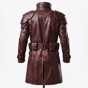Manteau trench en cuir d'agneau rouge pour homme - Product Image 5