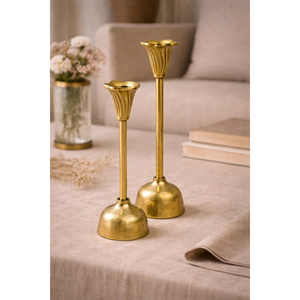 Support de bougie en métal doré de luxe, style vintage trompette, pour centres de table de mariage, vente en gros, faible MOQ - Product Image 1