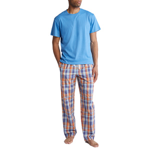 Vente en gros de pyjamas pour hommes de luxe, doux, 100% coton, à manches longues, avec passepoil, respirants, ensembles de vêtements de détente confortables - Product Image 6
