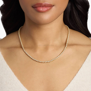 Collier tennis de luxe en diamant de laboratoire taille ronde, serti clos en or jaune 14K, certifié IGI, collier ras-du-cou - Product Image 2