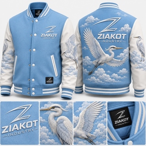 Chaqueta de Béisbol Azul Claro para Hombre ZIAKOT con Diseño de Sublimación con Estampado de Garza, Corte Regular, Ropa Casual para Primavera - Product Image 1
