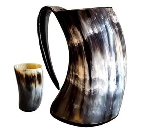 Jarra Vikinga Ecológica de Cuerno de Búfalo Hecha a Mano de ILAHI, de Grado Alimenticio, Estilo Medieval, Religiosa, Feng Shui, Animal, Natural - Product Image 1
