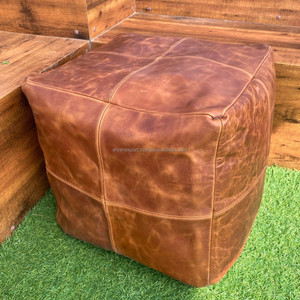 OEM/ODM nueva venta caliente suave muebles de sala de estar sentado cuadrado marrón cuero genuino otomano PUF cubierta reposapiés - Product Image 4