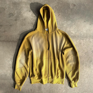 Custom Men's New Spring Waffle Thermal Hoodie Fleece Acid Washed Vintage Design No Strings Hoodies <b>Zip</b>-Up Jacket With <b>Hooded</b> - Product Image 4