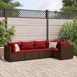 Ensemble de salon de jardin marron avec coussins rouge cannelle pour la détente en plein air - Product Image 1