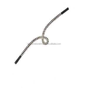Wholesale Horse Accessories Black <b>Top</b> Quality Leather Horse Brow Band New Custom Design with 2 Row Silver clear <b>Crystals</b> Bling - Product Image 5