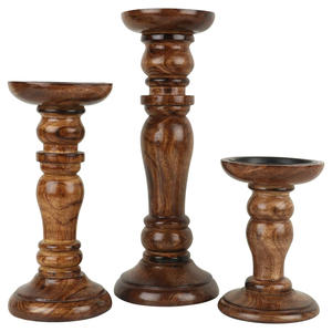 Soporte de vela de pilar de madera más vendido de proveedor de diseño personalizado Juego de 3 soportes de vela de madera de mango para decoración del hogar - Product Image 1