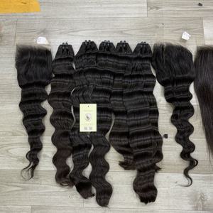 Cheveux humains vietnamiens bruts 5x5 HD closure Wavy Straight Bundles Double Drawn Weft Extensions - Product Image 5