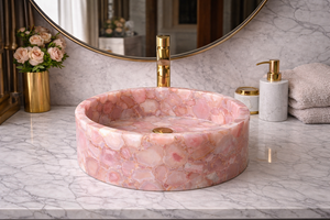 Luxury Pink Agate Stone Vessel Sink Natural Semi Precious Stone Bathroom <b>Basin</b> Handmade Pink Stone Countertop Sink Interior Deco - Product Image 3