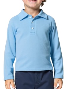 Adult Unisex Polo <b>Long</b> Sleeve Mid-Large Solid Color Loose Waffle 100% Cotton High School Uniform Back-To-School Season - Product Image 2
