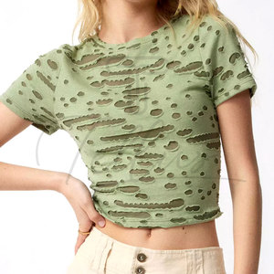Nuevo y elegante top corto de verano para mujer, ligero y con efecto desgastado, a precio económico. - Product Image 4