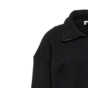 Sweat-shirt à col zippé en molleton noir pour homme, coupe ample, col rabattu, couleur unie, vêtement décontracté pour l'automne - Product Image 6
