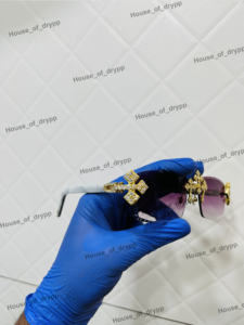 Gafas de Sol con Diseño de Cruz y Diamantes de Moissanita en Plata 925, Lentes con Degradado Morado, Estilo Hip Hop para Hombre y Mujer - Product Image 3