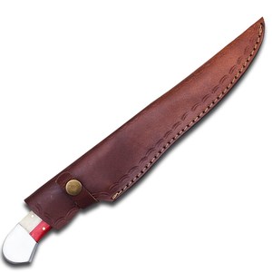 Couteau à filet en acier damas forgé à la main sur mesure |   Couteau de chasse personnalisé avec manche en bois et os, avec broches en laiton et étui en cuir - Product Image 5