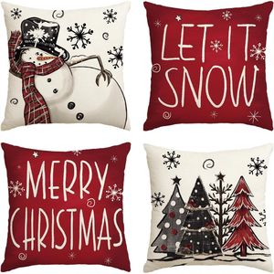 Merry Christmas Snowman 'Let It Snow' 18 X 18 Inch <b>Throw</b> Pillow <b>Covers</b> Xmas Tree Winter Holiday Cushion Case Decoration for <b>Sofa</b> - Product Image 1