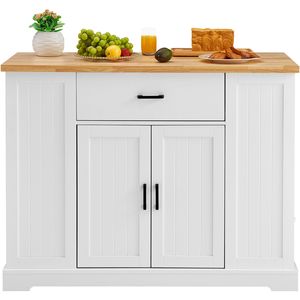 Mobiletto Moderno da 46 Pollici con Piano in Legno, Cassetto e Ripiano Regolabile in Rovere, Carrello da Cucina da 46 Pollici, Stile Rustico - Product Image 3