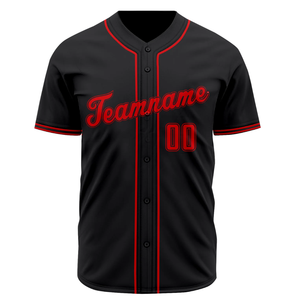 Maillot de baseball noir et rouge à manches courtes, boutonné, uniforme d'équipe personnalisé, respirant, en polyester, chemise de sport athlétique - Product Image 2