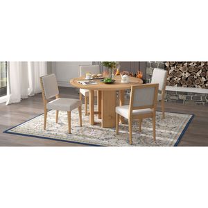 Set da Pranzo Minimalista Stile Fattoria TREXM 5 Pezzi per 4 Persone, Tavolo Rotondo con Sedie Imbottite in Legno Massello per Cucina - Product Image 3