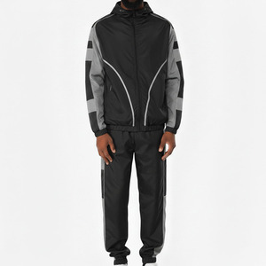 Ensemble de survêtement gris pour homme, à blocs de couleur, avec capuche, manches longues, fermeture éclair, sportif, léger, respirant, deux pièces, pour le printemps - Product Image 2