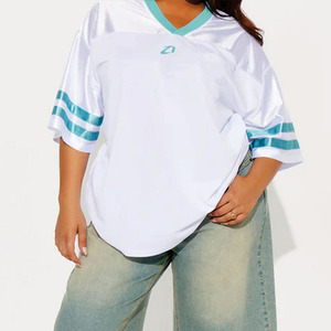 Premium Quality White blue soccer jersey Women Short Sleeve American Football Jersey V Neck <b>Athletic</b> Sports T shirt OEM Service - Product Image 3