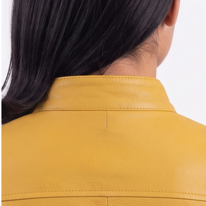 Chaqueta de Motociclista para Mujer, Chaqueta de Cuero Vintage, Chaqueta de Moda para Motociclista, Cuello Alto, Manga Corta - Product Image 4