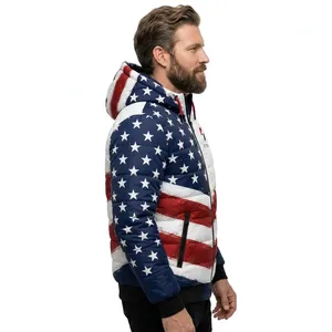 Chaqueta Acolchada con Capucha para Hombre Storm Fit, Estampado de Bandera Americana, Cortavientos, Informal de Invierno, Cierre de Cremallera, 100% Poliéster - Product Image 6