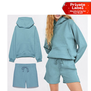 Ensemble de survêtement athlétique pour femme, style motard, taille haute, avec sweat à capuche et short, pour la course et le sport, tenue de performance - Product Image 1
