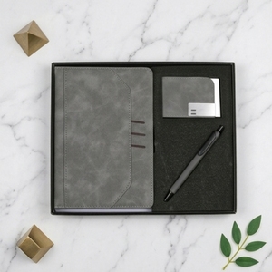 Ensemble de stylo et porte-cartes en velours gris Aurelux Premium, cadeau d'entreprise, agenda professionnel, cadeau pour employé de bureau, 192 pages, UV - Product Image 1