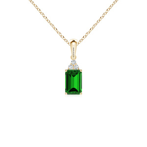 Pendentif Charme Pierre Précieuse Verte Taille Émeraude avec Pierres d'Accent Scintillantes Plaqué Rhodium pour Femme Or 10K/14K/18K Argent 925/935 - Product Image 3