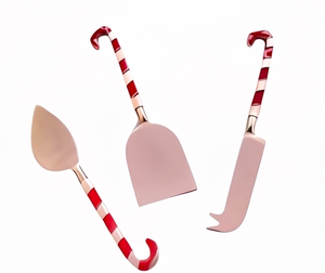 Candy Cane Handle <b>Cheese</b> <b>Knife</b> <b>Set</b> Stainless Steel Dishwasher Safe Copper Finish Head Ideal For Kitchen Use And Christmas Gifts - Product Image 1