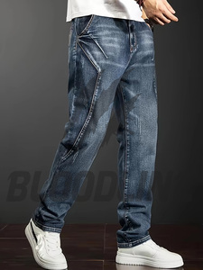 Jean droit noir en denim BLOODLINE pour homme – Coupe décontractée, taille mi-haute, en coton, style automne, tissu denim de qualité supérieure - Product Image 3