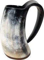 Calvin Handicrafts – Tasse artisanale en corne d'animal, style vintage, base en bois brun poli, décoration d'intérieur, objets de collection, Inde