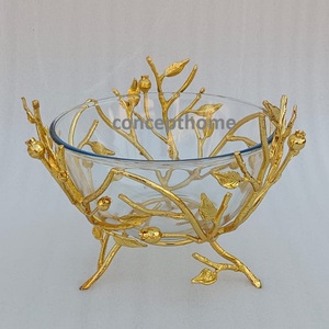 Tazón de Servir Personalizable de Porcelana Hecha a Mano Ecológica con Base de Metal y Cristal de Lujo, Diseño Floral Moderno, para Bodas, Fiestas y Eventos - Product Image 1