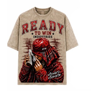 T-shirt streetwear oversize pour homme Ready To Win Industries, manches courtes, motif imprimé, col rond, design rouge - Product Image 3