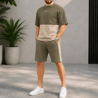 Ensemble court deux pièces color block personnalisé, imprimé, respirant, séchage rapide, coton premium, streetwear décontracté, t-shirt à manches courtes