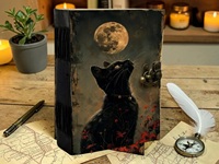 Carnet Grimoire en Cuir Cousu Main « Chat Noir Gothique » de Herb Heritage, 200 Feuilles, Journal d'Écriture Fantastique