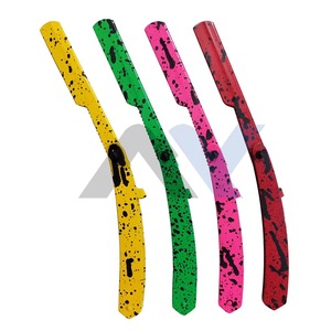 Soporte Profesional para Navajas de Barbero de Acero Inoxidable Texturizado Amarillo y Negro, para Cuchillas Desechables Turcas de Filo Recto, Plegable - Product Image 4