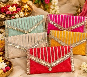 Pochettes enveloppe Gota Patti traditionnelles indiennes du Rajasthan faites à la main, en soie, rectangulaires, festives, avec dentelle, pour pièces de monnaie, cadeaux de mariage - Product Image 6