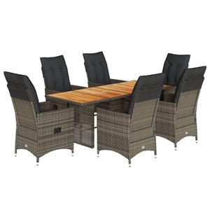 <b>Grey</b> Rattan Garden <b>Dining</b> <b>Set</b> 6 Seater Teak <b>Table</b> Weather Resistant Outdoor Furniture Contemporary Design - Product Image 4