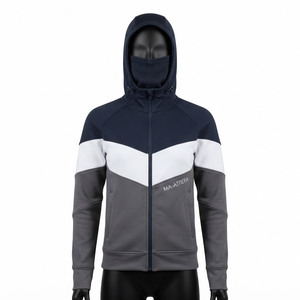 <b>Women's</b> Color Block Balaclava Zip Up Hoodie <b>Navy</b> White Gray <b>Fleece</b> Sweatshirt Streetwear - Product Image 4