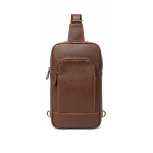 Elegant Designer Brown Textured Leather <b>Sling</b> Crossbody Bag Women Casual Travel Chest Pack with Secure Storage Low MOQ - Product Image 1