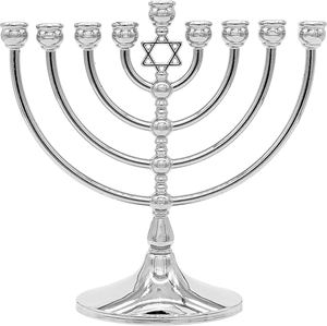 Classic <b>Silver</b> Star Metal Menorah Candle Holder Hanukkah Decorative Tabletop Traditional Elegant Home Display - Product Image 1